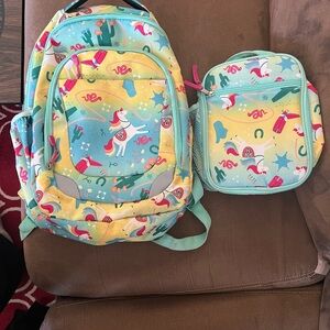 Unicorn Print Kids Backpack and Lunch Bag Set - Aqua & Yellow